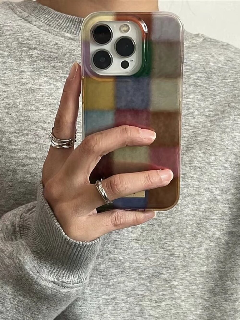 Cute Patchwork Teddy Texture iPhone 17 Pro Case